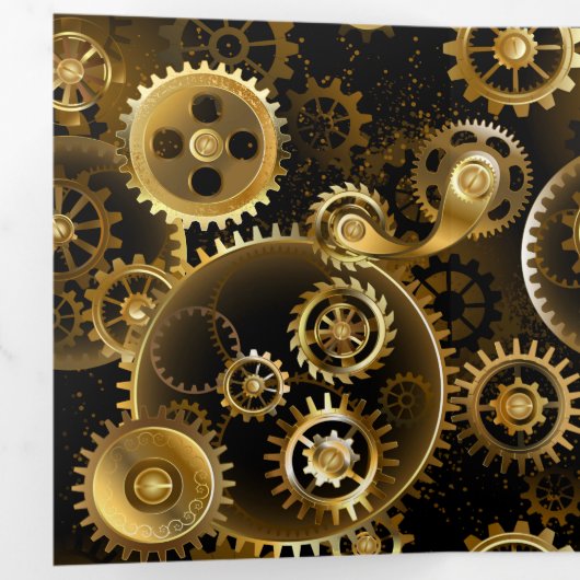 Naadloze Steampunk Brass Gears Drieluik Aankondiging (Binnenzijde eerst)