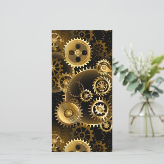 Naadloze Steampunk Brass Gears Feestdagenkaart (Staand voorkant)