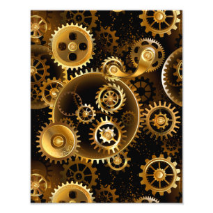 Naadloze Steampunk Brass Gears Foto Afdruk