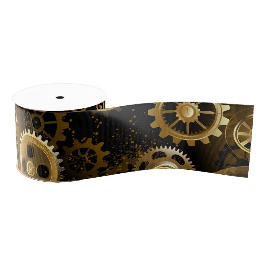 Naadloze Steampunk Brass Gears Grosgrain Lint (Spoel)