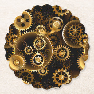 Naadloze Steampunk Brass Gears Kartonnen Onderzetters