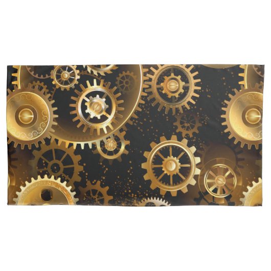 Naadloze Steampunk Brass Gears Kussensloop (Voorkant-Links)