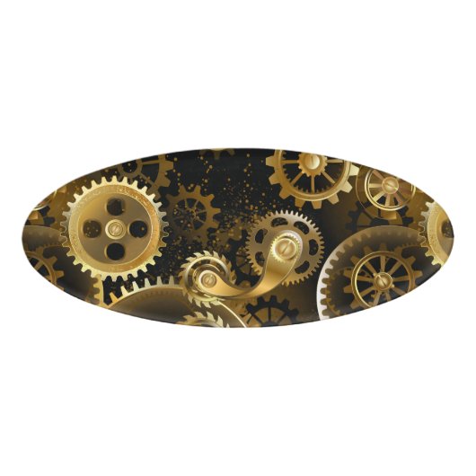 Naadloze Steampunk Brass Gears Naambadge (Voorkant)