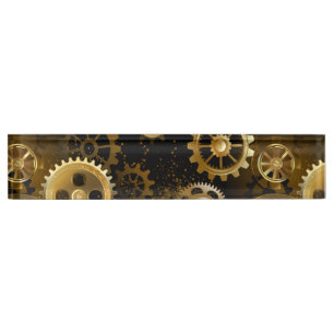 Naadloze Steampunk Brass Gears Naambordje