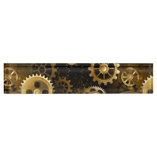 Naadloze Steampunk Brass Gears Naambordje (Voorkant)