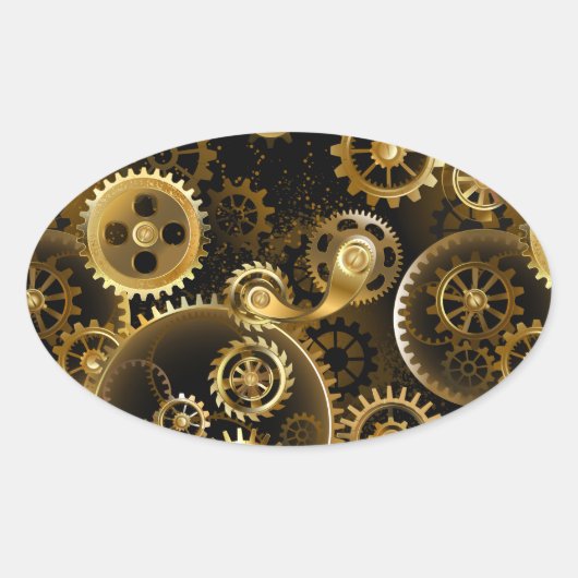Naadloze Steampunk Brass Gears Ovale Sticker (Voorkant)