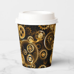 Naadloze Steampunk Brass Gears Papieren Bekers