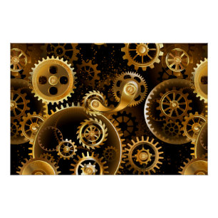 Naadloze Steampunk Brass Gears Perfect Poster
