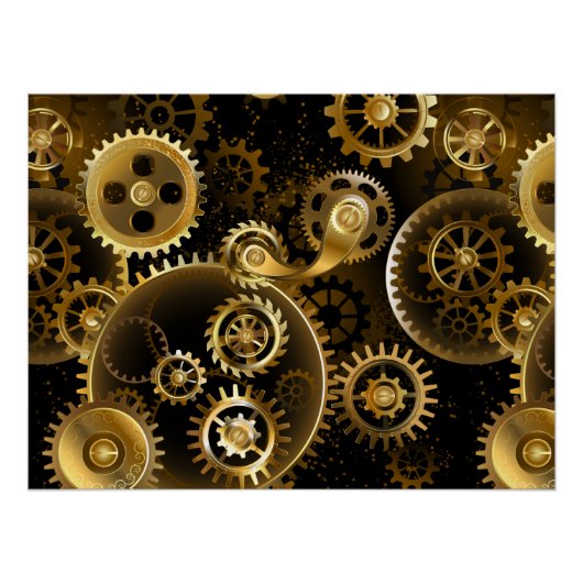 Naadloze Steampunk Brass Gears Perfect Poster (Voorkant)