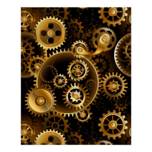 Naadloze Steampunk Brass Gears Perfect Poster