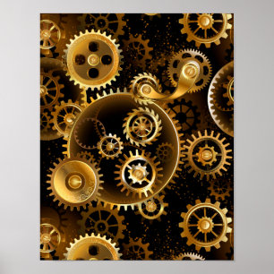 Naadloze Steampunk Brass Gears Poster