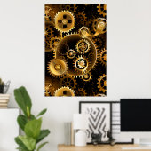 Naadloze Steampunk Brass Gears Poster (Thuiskantoor)