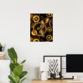 Naadloze Steampunk Brass Gears Poster (Thuiskantoor)