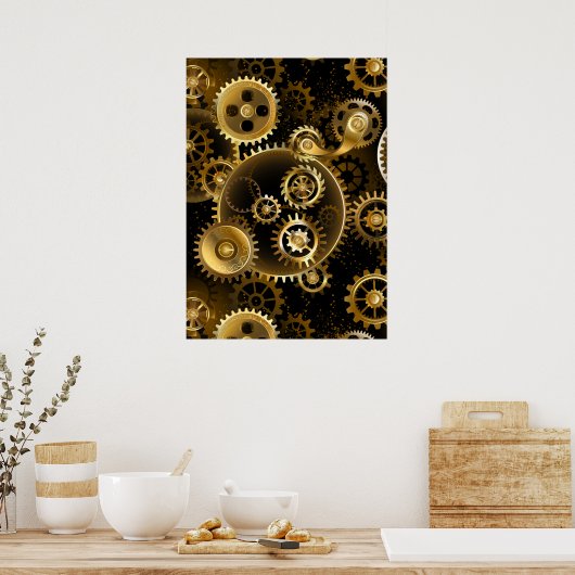 Naadloze Steampunk Brass Gears Poster (Keuken)