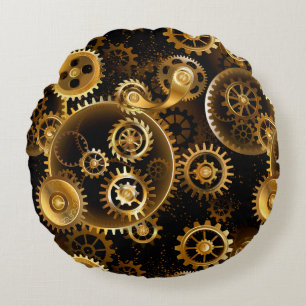 Naadloze Steampunk Brass Gears Rond Kussen