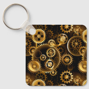 Naadloze Steampunk Brass Gears Sleutelhanger