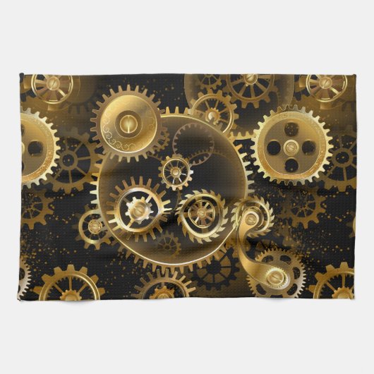 Naadloze Steampunk Brass Gears Theedoek (Horizontaal)