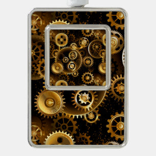 Naadloze Steampunk Brass Gears Verzilverd Kader Ornament