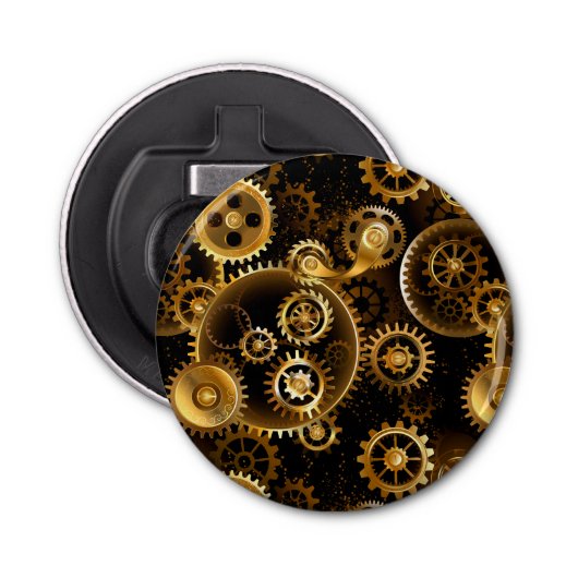 Naadloze Steampunk messing tandwielen Button Flesopener (Voorkant)