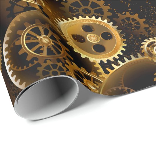Naadloze Steampunk Messing Tandwielen Cadeaupapier (Rol Hoek)