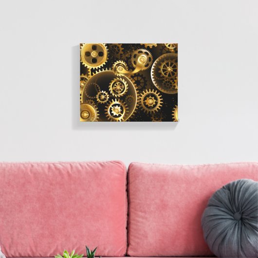 Naadloze Steampunk messing tandwielen Canvas Afdruk (Insitu (Woonkamer))