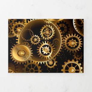 Naadloze Steampunk Messing Tandwielen Drieluik Aankondiging