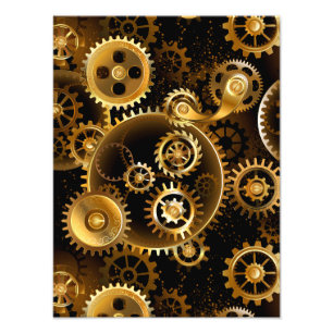 Naadloze Steampunk Messing Tandwielen Foto Afdruk