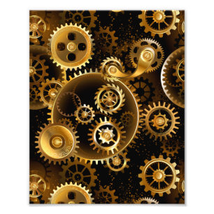 Naadloze Steampunk Messing Tandwielen Foto Afdruk
