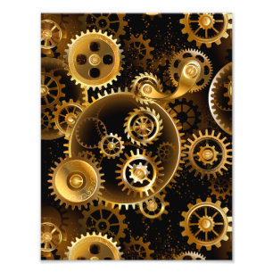 Naadloze Steampunk Messing Tandwielen Foto Afdruk