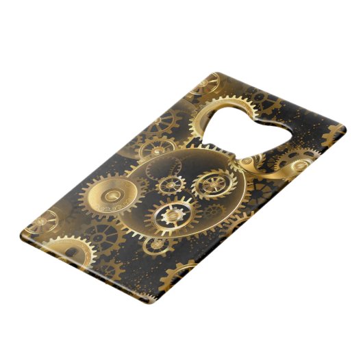 Naadloze Steampunk messing tandwielen Kredietkaart Flessenopener (Voorkant Gekanteld)