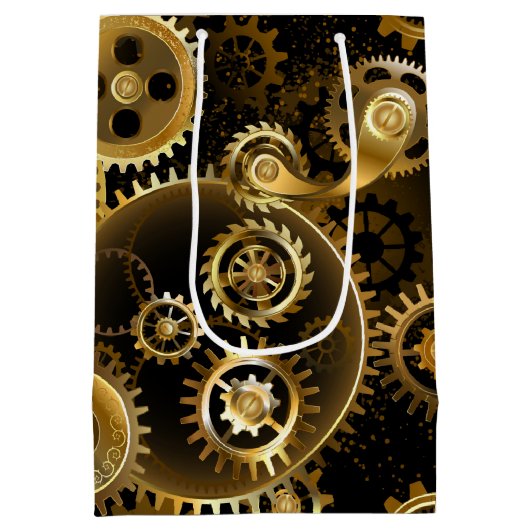 Naadloze Steampunk messing tandwielen Medium Cadeauzakje (Achterkant)