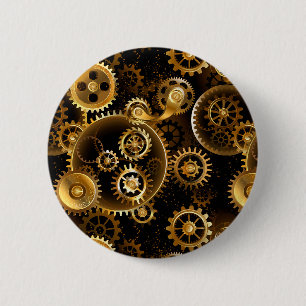 Naadloze Steampunk Messing Tandwielen Ronde Button 5,7 Cm