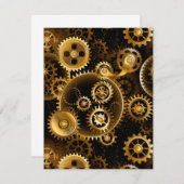 Naadloze Steampunk messing tandwielen RSVP Kaartje (Voorkant / Achterkant)