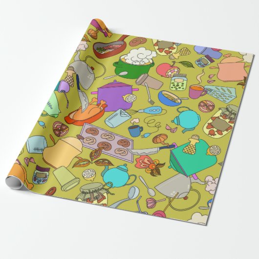 Naadloze textuur. Handgetekende doedels eten Cadeaupapier (Uitgerold)