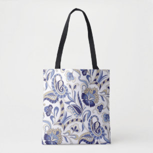 Naadloze traditionele Indiase blauwe paisley patte Draagtas