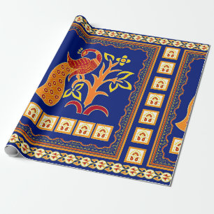 Naadloze traditionele Indische grens met pauw Cadeaupapier