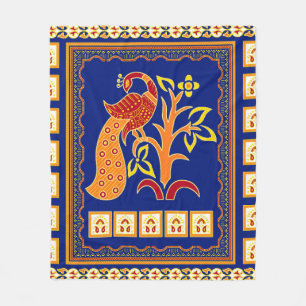 Naadloze traditionele Indische grens met pauw Fleece Deken