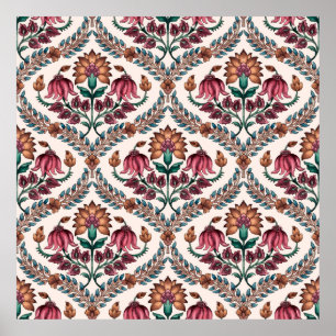 Naadloze Traditionele Mughalart, patroon, floraal, Poster