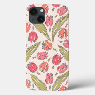 Naadloze Tulip Bloempatroon –  Botanisch iPhone 13 Hoesje