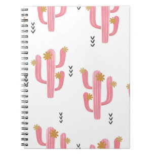 Naadloze waterverf bloeiende cactus patroon. Vint Notitieboek