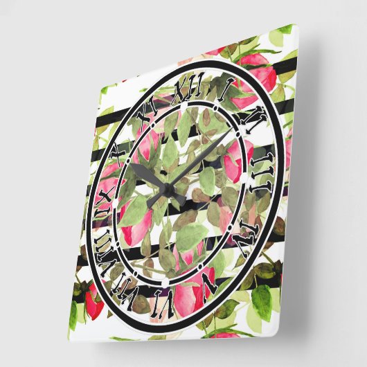 Naadloze waterverf bloemen roze roze roze roze rom vierkante klok (Hoek)