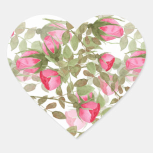 Naadloze waterverf bloemen roze roze roze rozen fl hart sticker