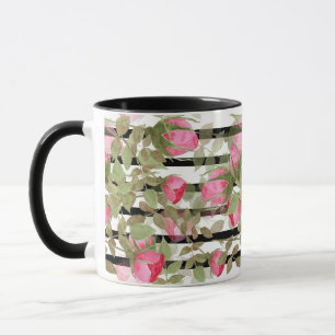 Naadloze waterverf bloemen roze rozen bloemrijke r mok