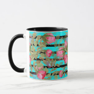 Naadloze waterverf bloemen roze rozen bloemrijke r mok