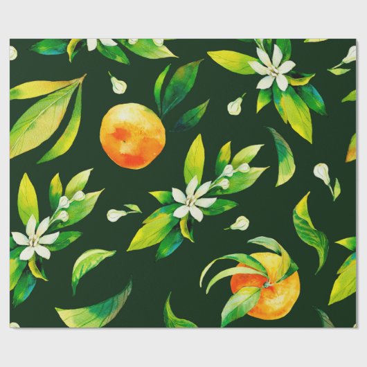 Naadloze waterverf van citrusvruchten en bladeren cadeaupapier (Vlak)