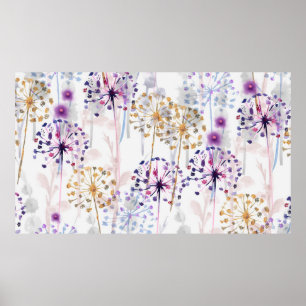 Naadloze Waterverf wild bloempatroon in hand pa Poster