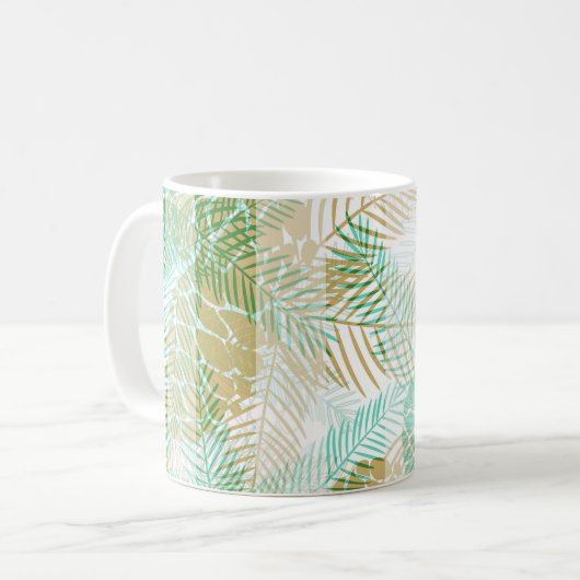 Naadloze winterloze kerstgroene beige dennennen t  koffiemok (Voorkant links)