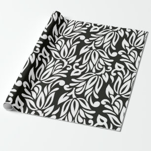 Naadloze zwarte en witte florale pap cadeaupapier