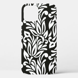 Naadloze  zwarte en witte florale pap iPhone 12 hoesje