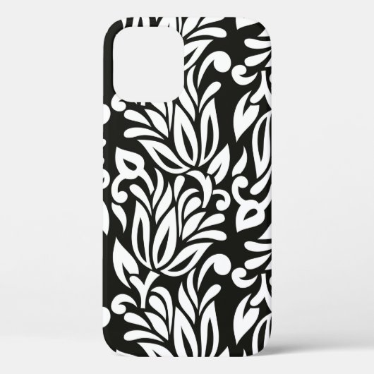 Naadloze  zwarte en witte florale pap Case-Mate iPhone case (Achterkant)